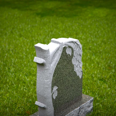 1556 - Tree-Inspired Granite Headstone with Carved Leaves - 8