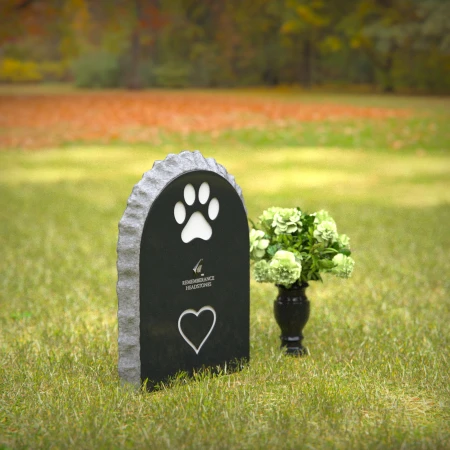 1251 - Pet Memorial Granite Headstone with Paw and Heart Design - 50