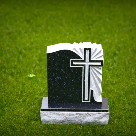 1477 - Black Granite Headstone with Engraved Cross & Radiant Design - 4