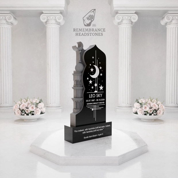 Premium Islamic Upright Granite Headstone with Crescent
