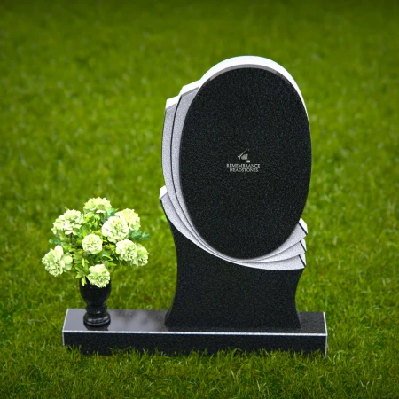 1360 - Elegant Oval Granite Headstone with Layered Accents - 46