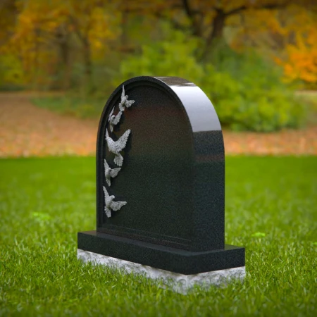 1564 - Black Granite Headstone with Engraved Doves in Flight - 1