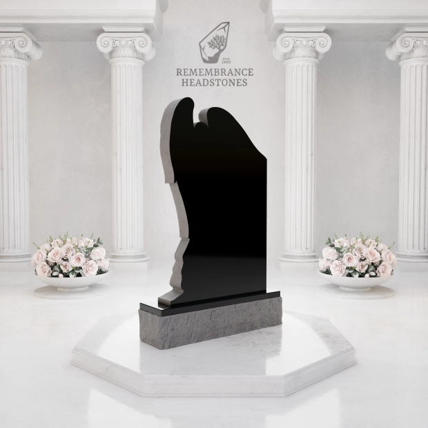 Luxury Upright Granite Monument — Guardian Angel Relief & Photo Cameo