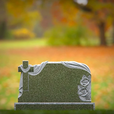 1547 - Elegant Granite Headstone with Draped Cross and Rose Engraving