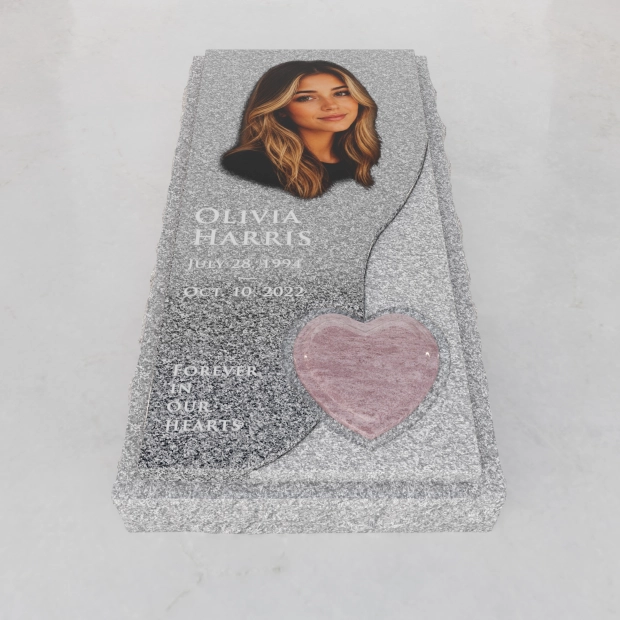 Luxury Modern Granite Ledger Memorial with Portrait & Heart Inlay