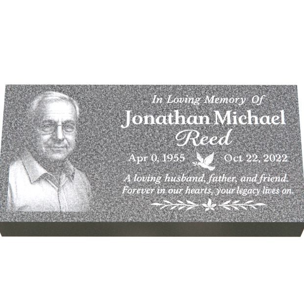 1101081 - Flat Memorial Plaque With Portrait and Engraved Inscription