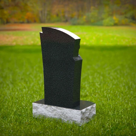 1567 - Modern Black and White Granite Headstone with Abstract Design - 5