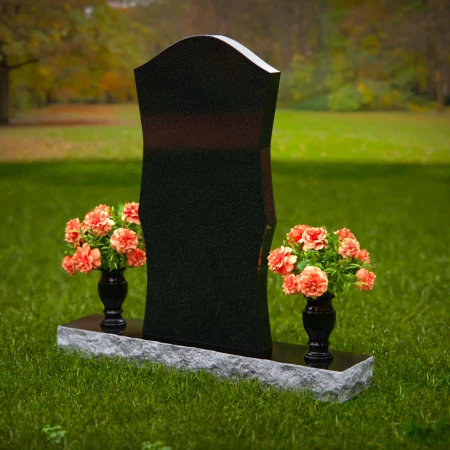 1293 - Elegant Granite Headstone with Unique Contours and Dual Flower Vases - 50