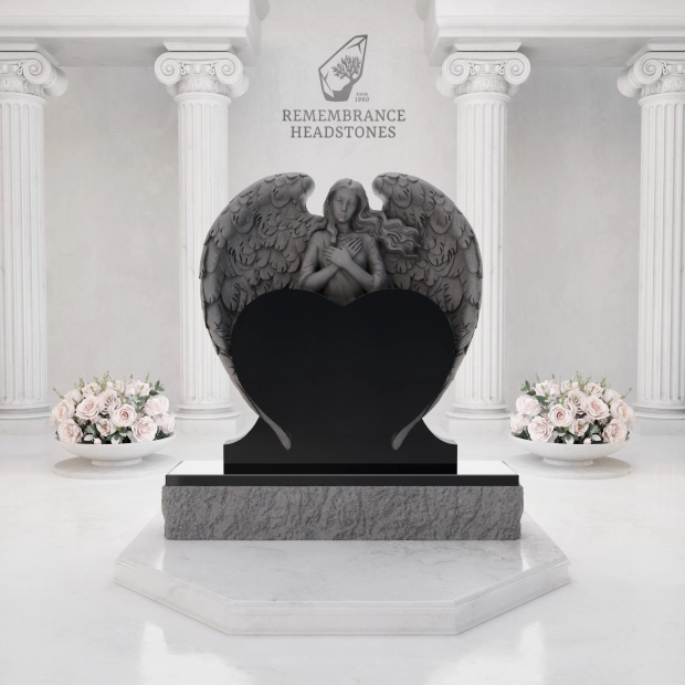 Luxury Heart-Shaped Granite Monument — Guardian Angel Companion