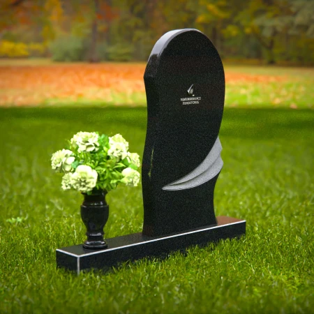 1282 - Contemporary Granite Headstone with Curved Artistic Design and Vase - 54