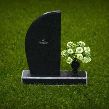 1260 - Modern Granite Headstone with Sleek Curved Design and Floral Vase – A Contemporary Memorial - 6