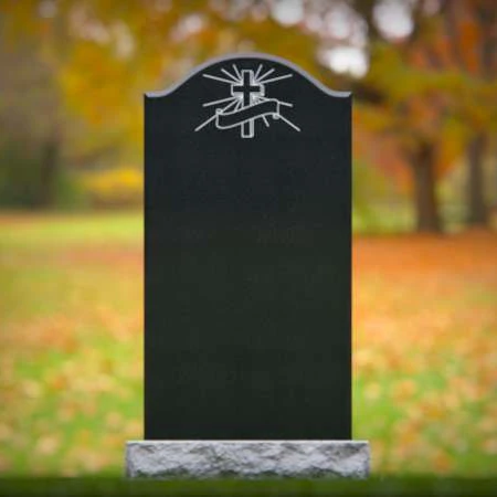 1812 - Upright Memorial Headstone with Radiant Cross and Banner Design