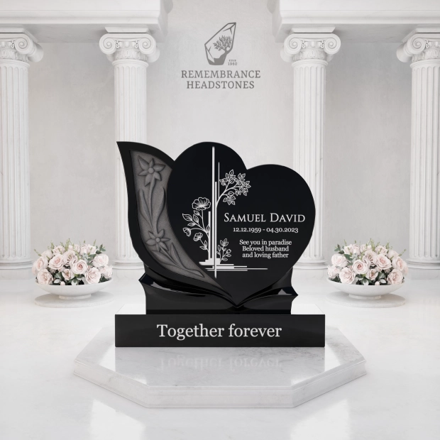 Luxury Floral Heart Granite Headstone
