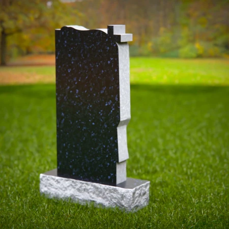 1498 - Granite Memorial Headstone with Cross and Draped Cloth Design - 3