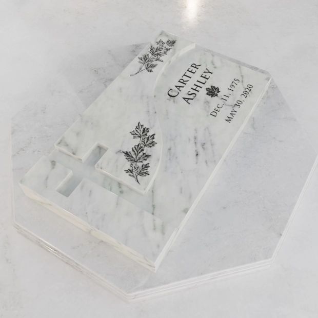 Luxury Maple Leaf Cross Flat Granite Grave Marker