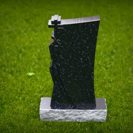 1485 - Modern Black Granite Memorial Headstone with Cross Accent - 7