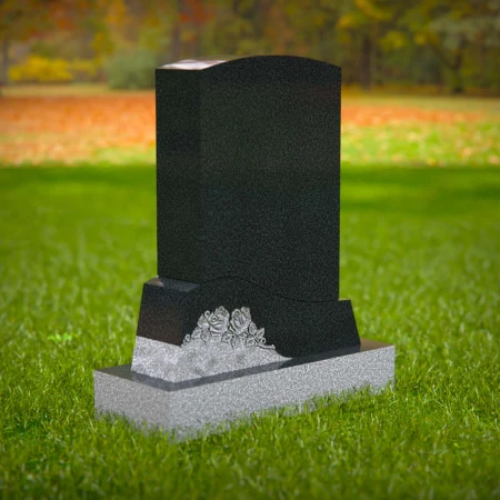 1583 - Elegant Black Granite Headstone with Floral Carving - 6