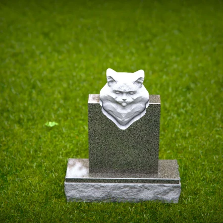 1466 - Custom Green Granite Cat Memorial Headstone with 3D Carved Cat Relief - 1