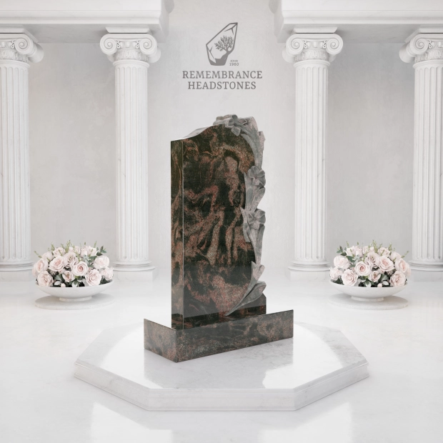 Luxury Lily Carved Granite Upright Headstone