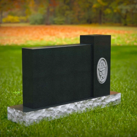 1589 - Modern Black Granite Headstone with Engraved Rose – Elegant Memorial - 3