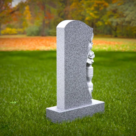 1494 - Granite Headstone with Floral and Vase Carving – Elegant Memorial - 6