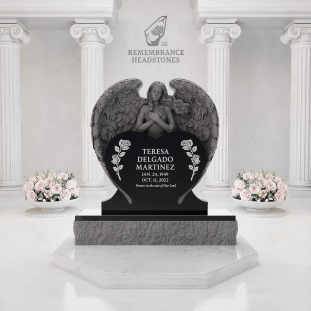 Luxury Heart-Shaped Granite Monument — Guardian Angel Companion