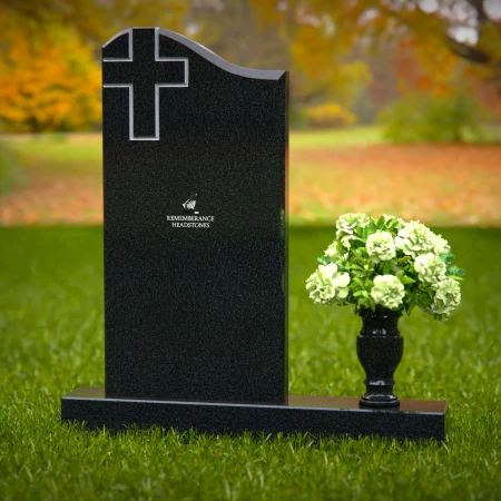 1287 - Granite Headstone with Cross Design and Flower Vase - 50