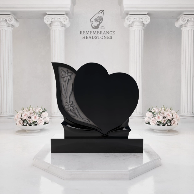 Luxury Floral Heart Granite Headstone