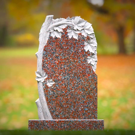 1518 - Granite Headstone with Carved Tree and Leaf Design - 5