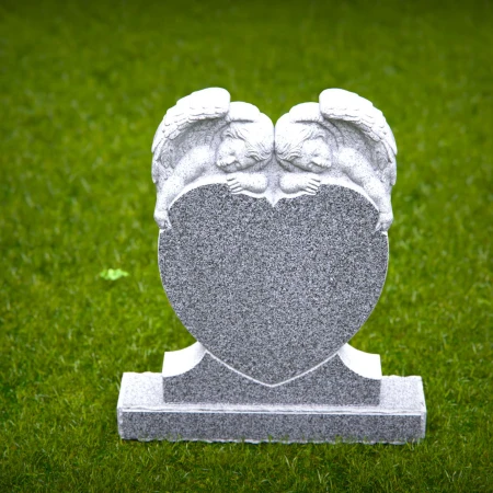 1451 - Twin Angel Heart Memorial Headstone - 8