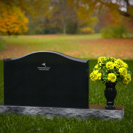 1257 - Graceful Granite Headstone with Curved Top and Floral Vase – Timeless Memorial Design - 2