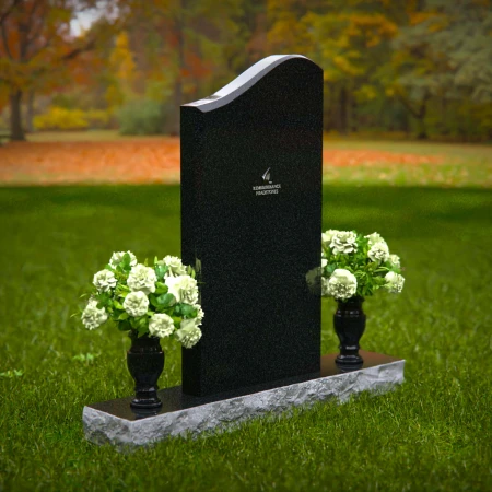 1323 - Modern Granite Headstone with Dual Flower Vases - 55