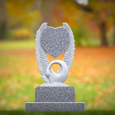 1553 - Unique Granite Swan and Heart Memorial Headstone