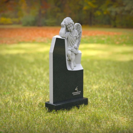 1240 - Angel Sitting on Granite Headstone – Elegant Memorial Tribute - 25