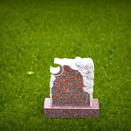 1473 - Granite Headstone with Crescent Moon and Rose Carving - 8