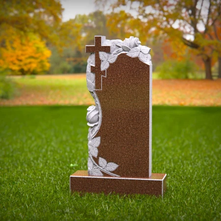 1532 - Traditional Cross and Rose Memorial Headstone