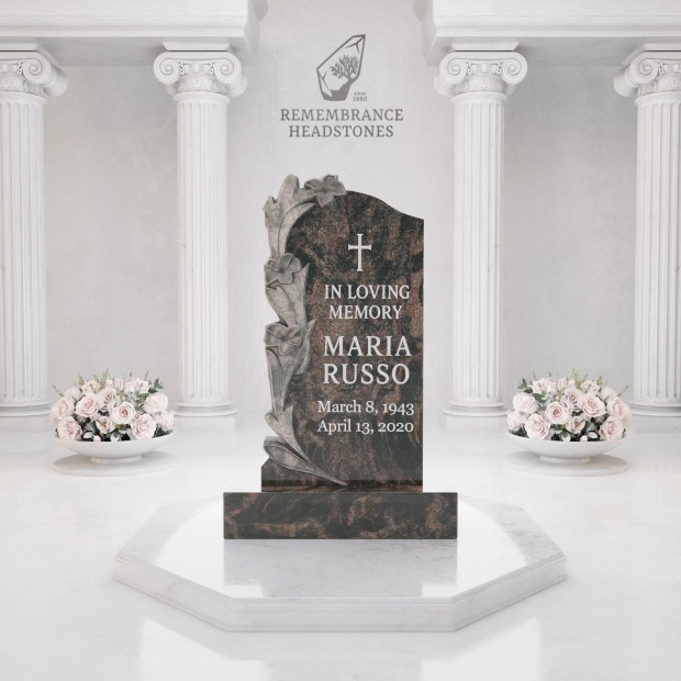 Luxury Lily Carved Granite Upright Headstone