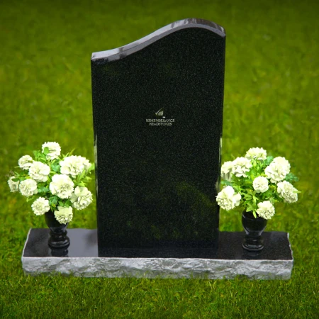 1323 - Modern Granite Headstone with Dual Flower Vases