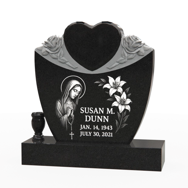 1201061 - Elegant Heart-Shaped Headstone With Carved Roses
