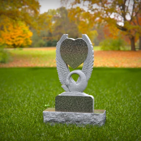 1539 - Graceful Swan Heart Memorial Headstone