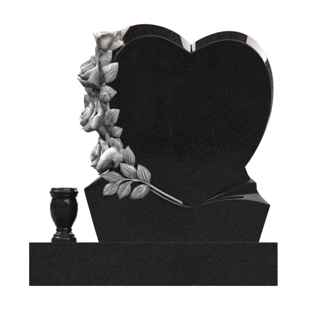 1201071 - Heart-Shaped Upright Granite Headstone With Symbolic Design