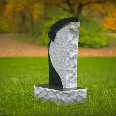 1567 - Modern Black and White Granite Headstone with Abstract Design - 2