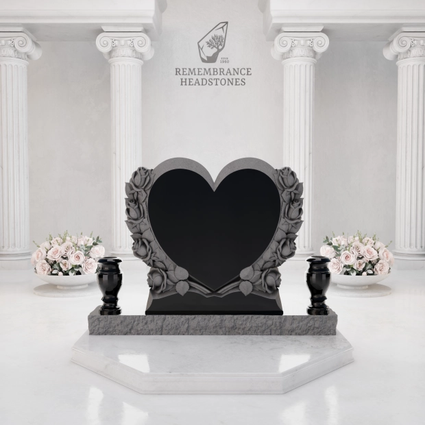 Luxury Heart-Shaped Granite Monument — Carved Rose Garland