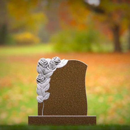 1559 - Elegant Brown Granite Headstone with Rose Engraving