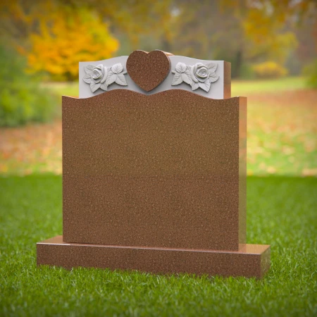 1429 - Heart-Themed Memorial Headstone with Floral Rose Detailing