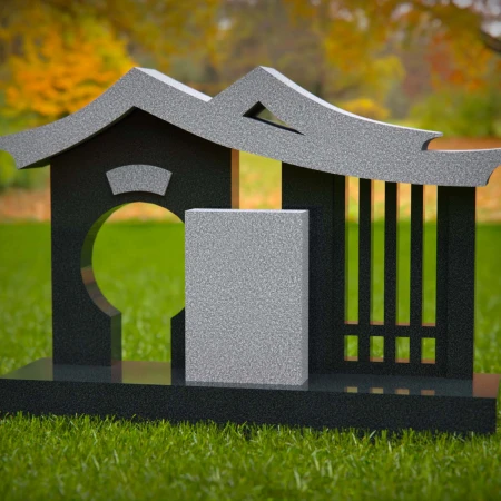 1562 - Japanese-Inspired Granite Headstone with Pagoda Roof Design