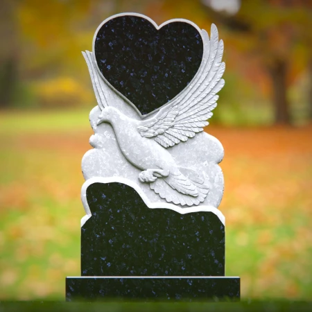 1525 - Heart-Shaped Granite Headstone with Carved Dove - 1