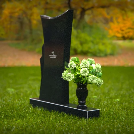 1268 - Contemporary Granite Headstone with Unique Flowing Design and Floral Vase – A Modern Memorial - 3