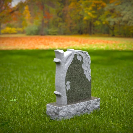 1556 - Tree-Inspired Granite Headstone with Carved Leaves - 6