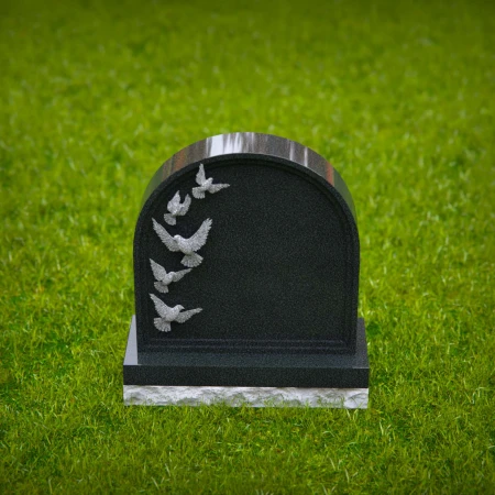 1564 - Black Granite Headstone with Engraved Doves in Flight - 7